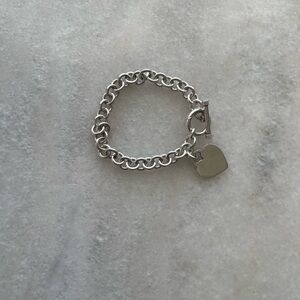 925 Sterling Silver Mexican Toggle Bracelet w/ heart charm- 42g Vintage